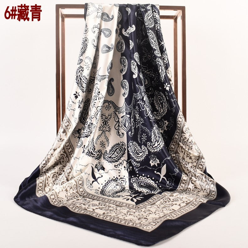 Wholesale  90 Printed Satin Large Square Scarf Two-Color Cashew Silk Scarf