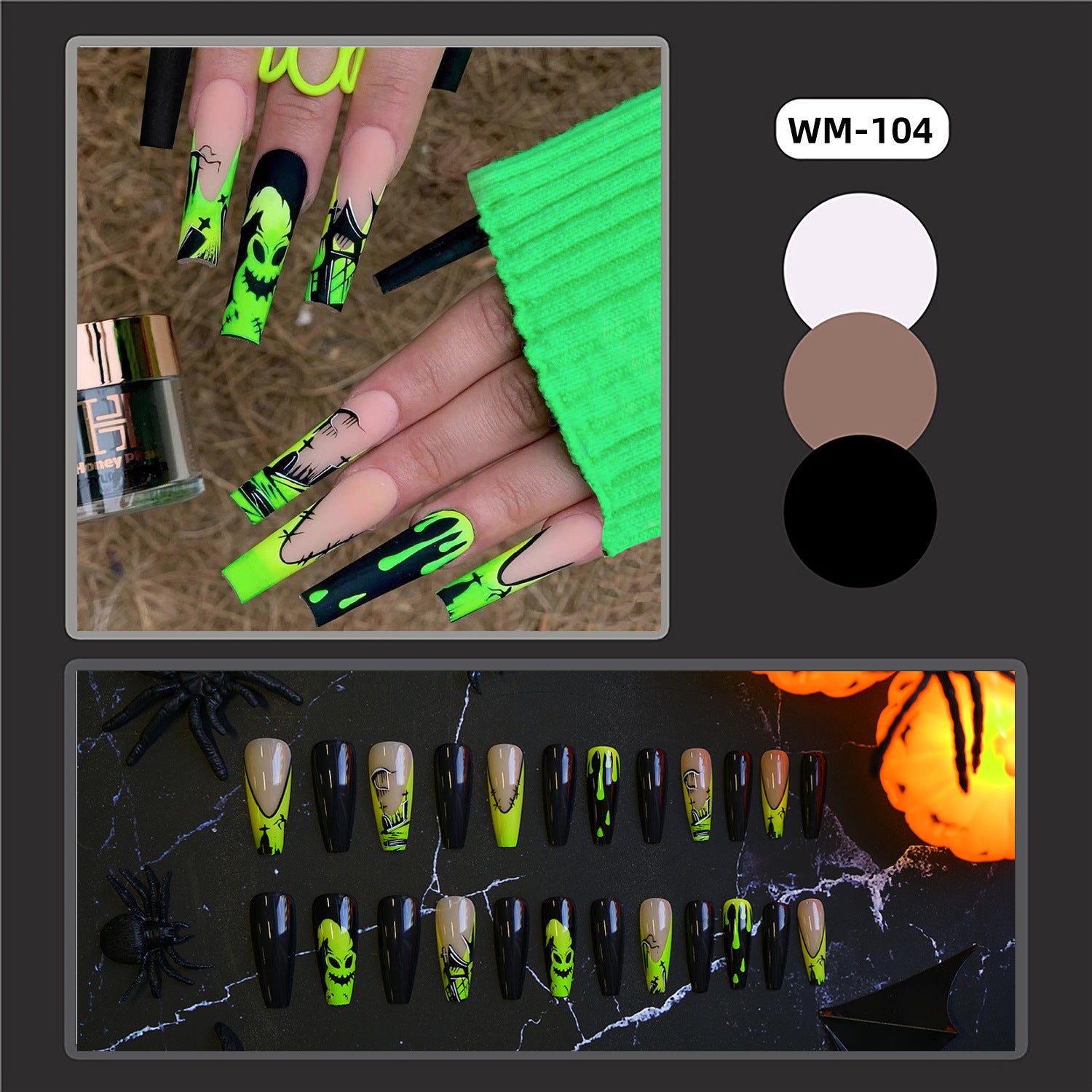 Wholesale 24 Pieces/ box  Fluorescent Green Blood Drops Nails Kits Nail Stickers