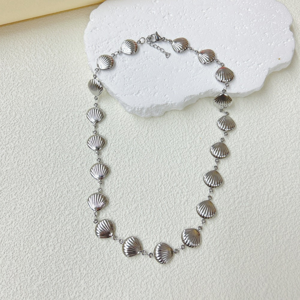Wholesale  marine series stainless steel three-dimensional hollow shell necklace