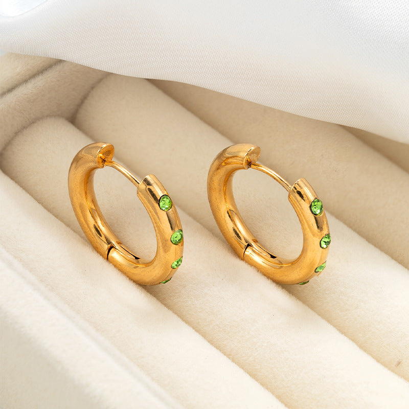 Wholesale 18K Gold Plated Stainless Steel Zircon Inlaid Hoop Earrings ACC-ES-MuShan045