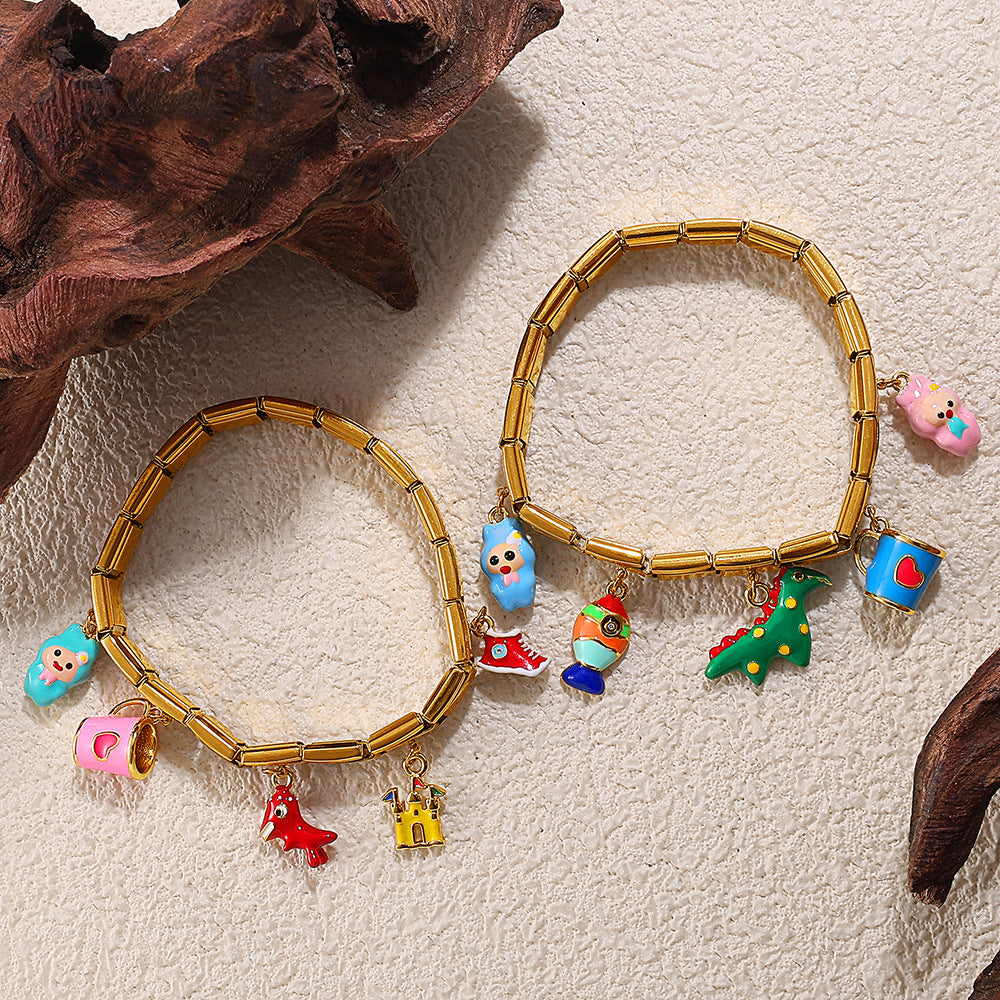 Wholesale Animal Series Bear Dinosaur Pendant Stainless Steel Composable Bracelet