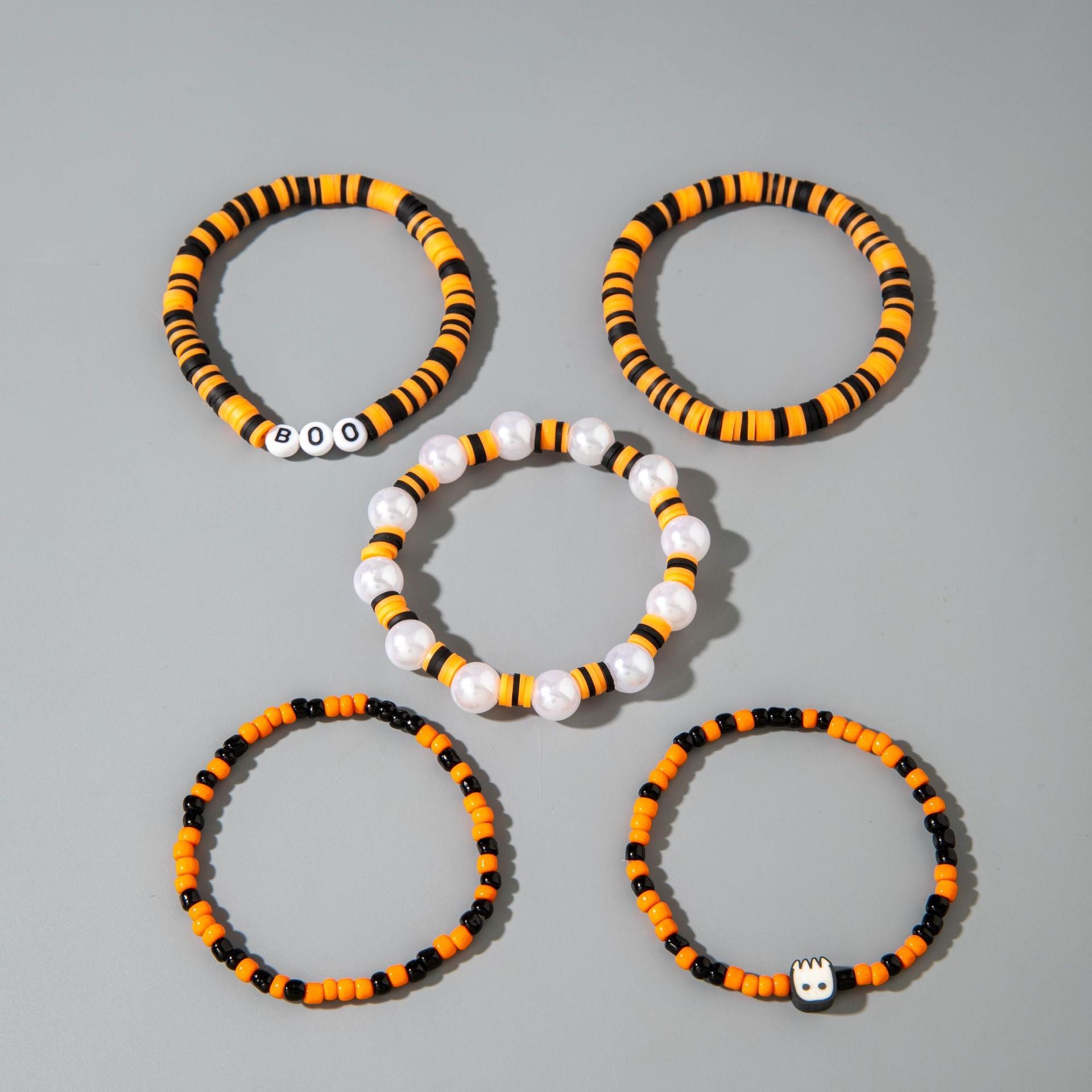 Wholesale  Cartoon Funny Ghost Pumpkin Color Elastic Bead Bracelet Set