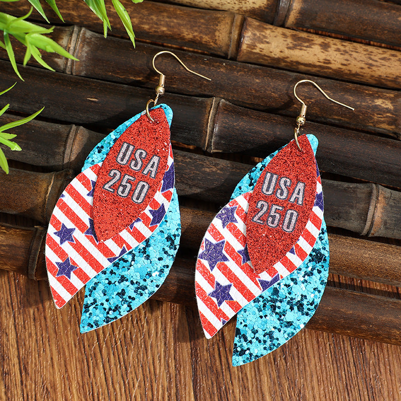 Wholesale Women' s Independence Day Leather Earrings with Teardrop and Stars ( for Women)  - Cross-border E-commerce from Europe and America ( Amazon)