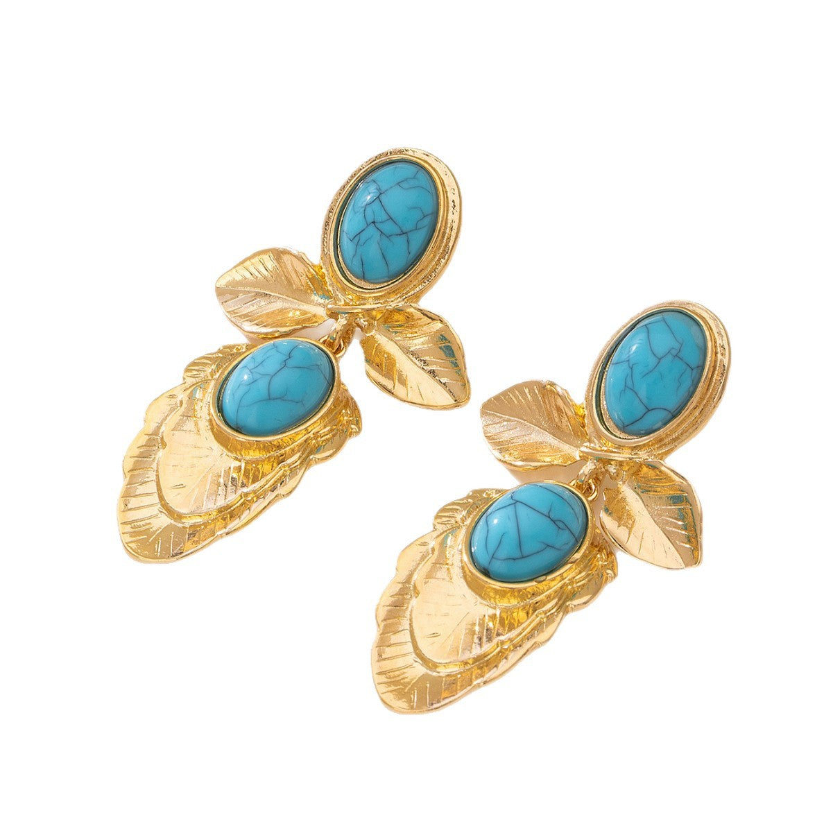 Wholesale Retro Elegant Turquoise Flower Earrings For Women Party Everyday Jewelry Accessory Gift