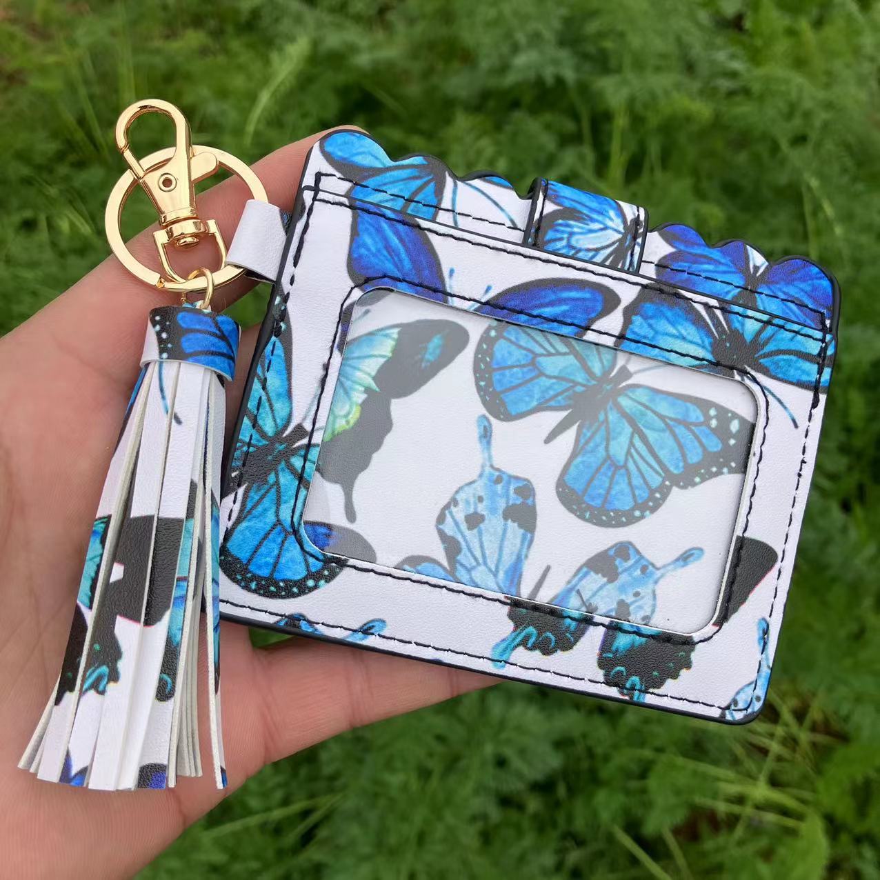 Wholesale Leopard Plaid Solid Color Sunflower Card Holder Keychain ACCVIP-KC-QiuXue004