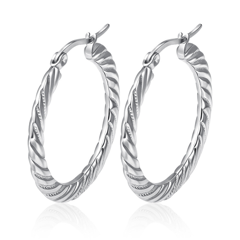 Wholesale Embossed Round Earrings Stainless Steel Gold Plated Everyday Wear Jewelry Accessory