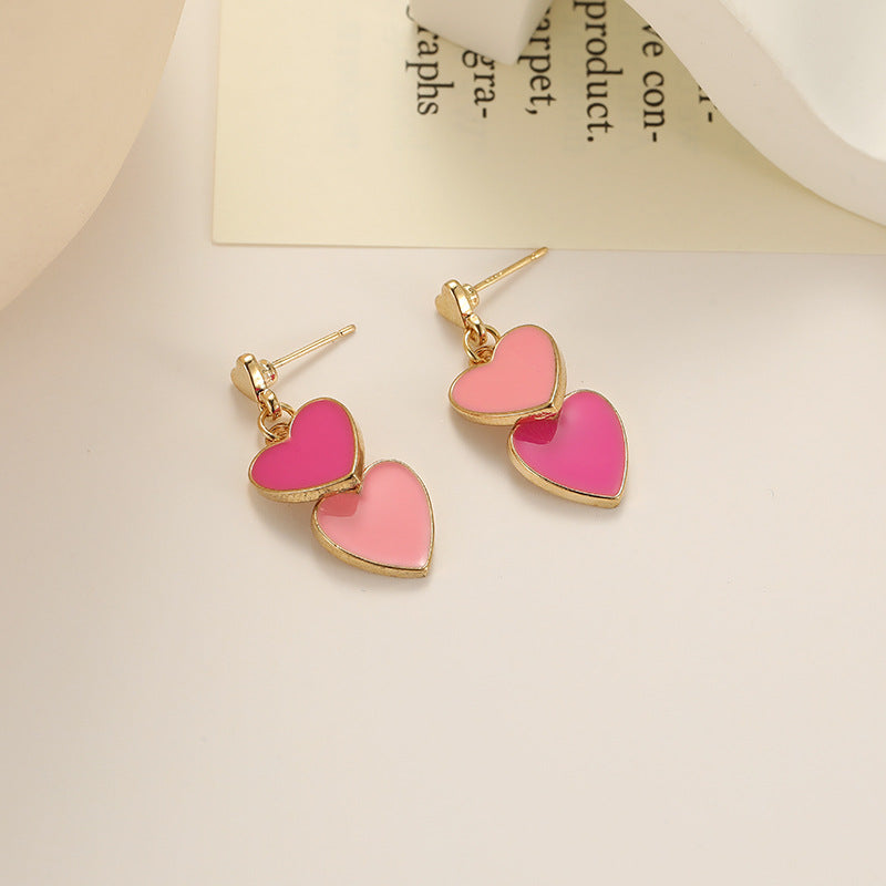Wholesale s925 silver needle two-color love oil drop earrings