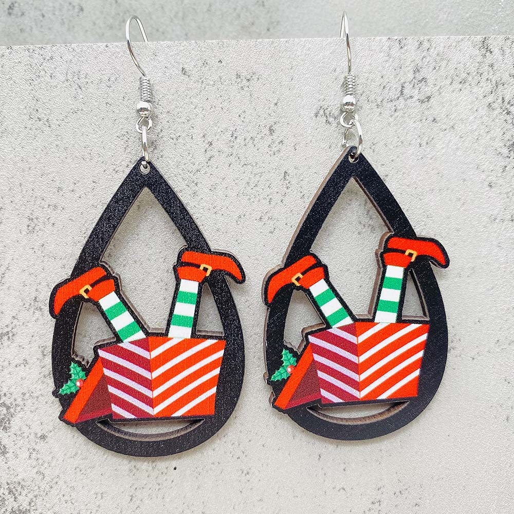 Wholesale Christmas Santa Claus Gift Hat Wood Earrings ACC-ES-ChenY066