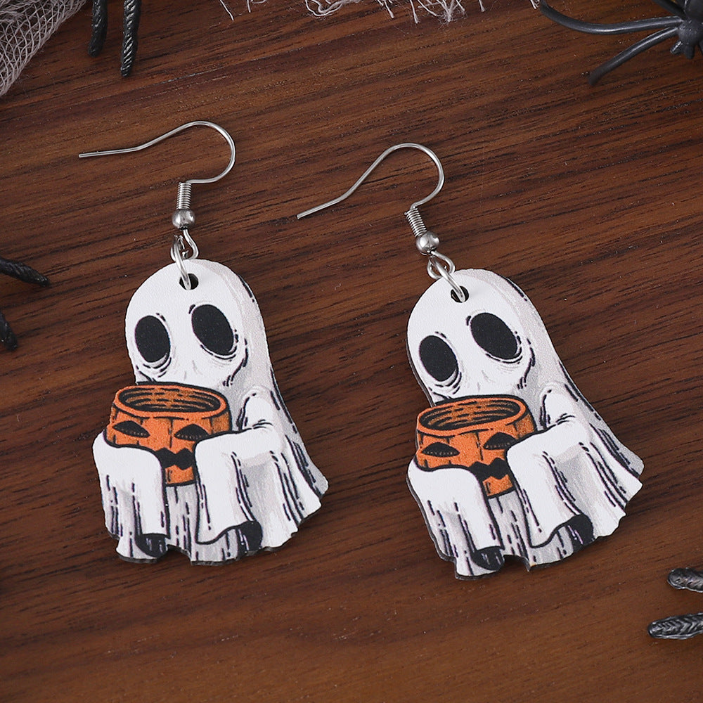 Wholesale  Ghost Pumpkin Candy Pendant Wood Earrings