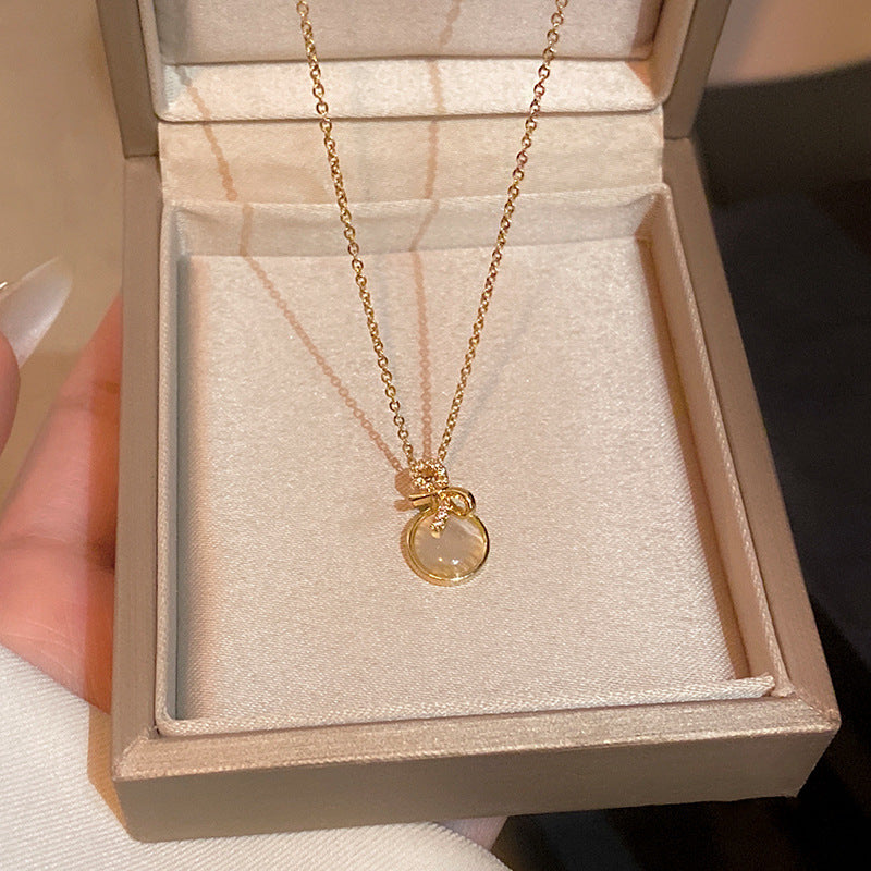 Wholesale Titanium Steel Collarbone Necklace with Zircon and Pearl Pendant