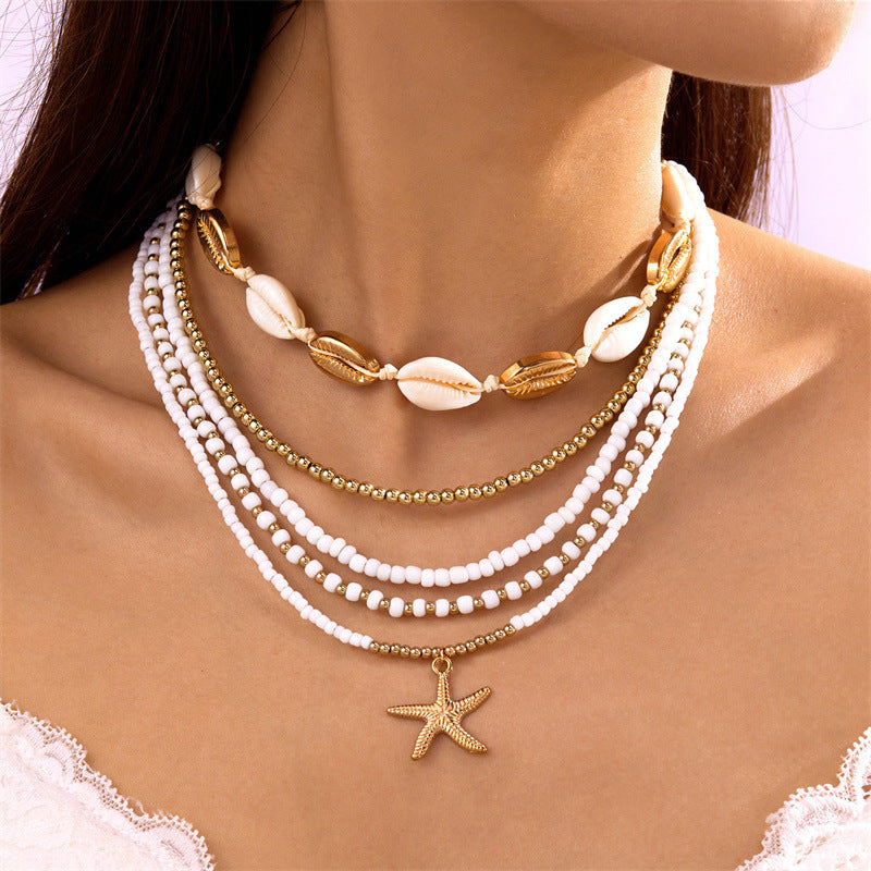 Wholesale Beach Shell Necklace Shell Double Layer Overlapping Necklace Clavicle Chain