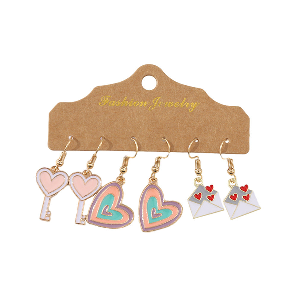 Wholesale Valentine' s Day Color Love Key Love Envelope Earrings suit