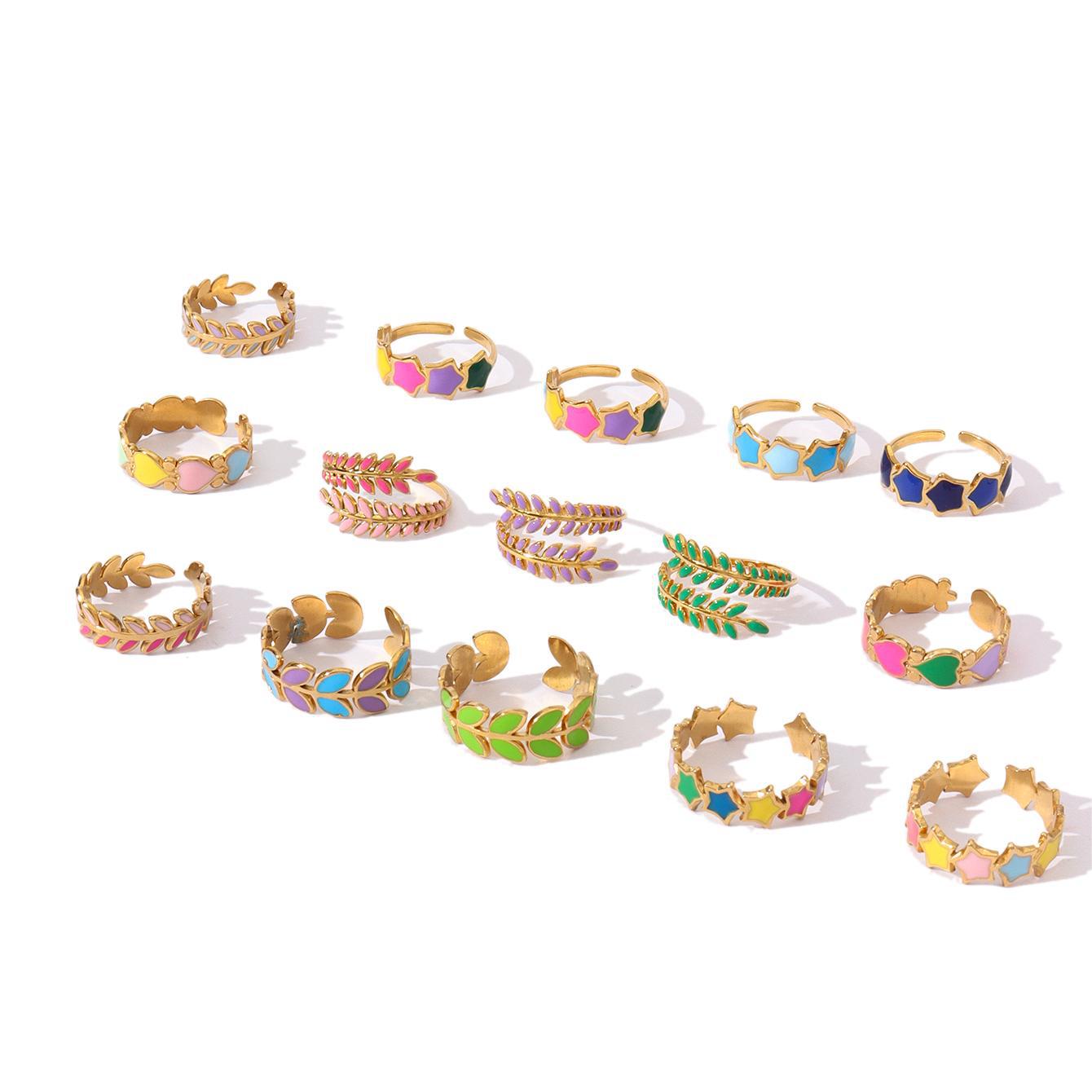 Wholesale Oil Dripping Star Leaf Stainless Steel Ring 18k Gold Plated Rings ACC-RS-MuC012