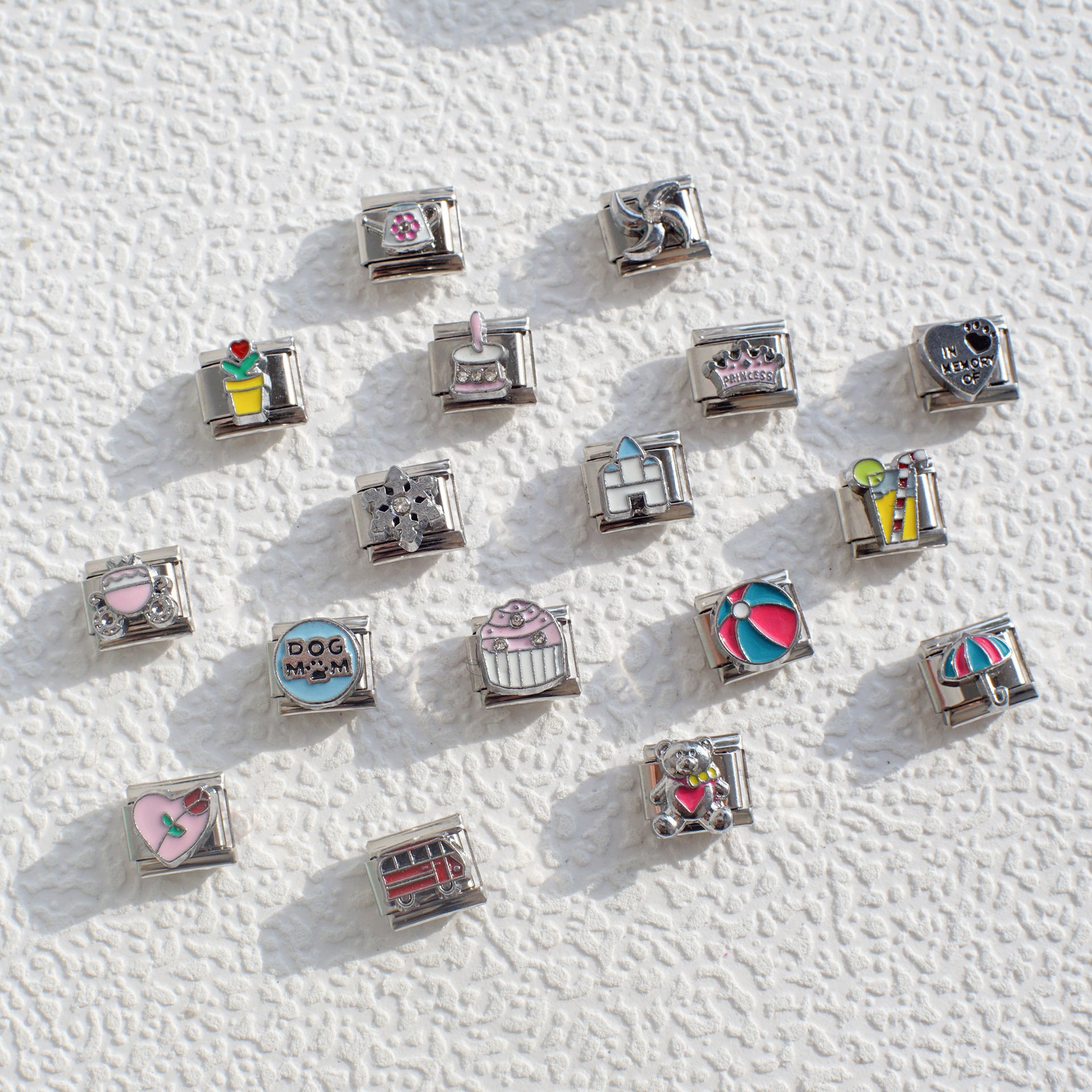 Wholesale 5pcs/pack Makeup &  Accessories Enamel Italian Charms Single Section Creative Stainless Steel Composable Bracelet