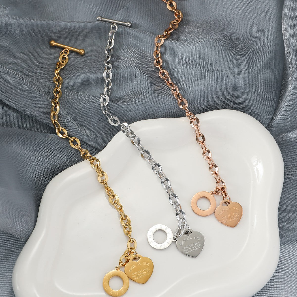 Wholesale Stainless steel heart tag bracelet