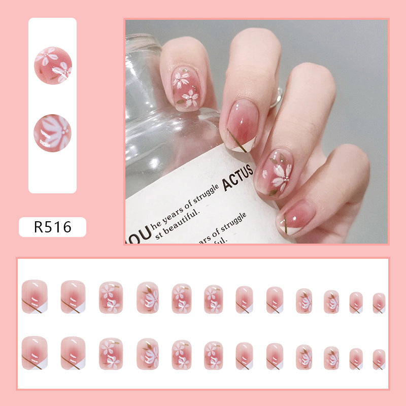 Wholesale 24 Pieces/box Pink Camellia Nails Kits Nail Stickers