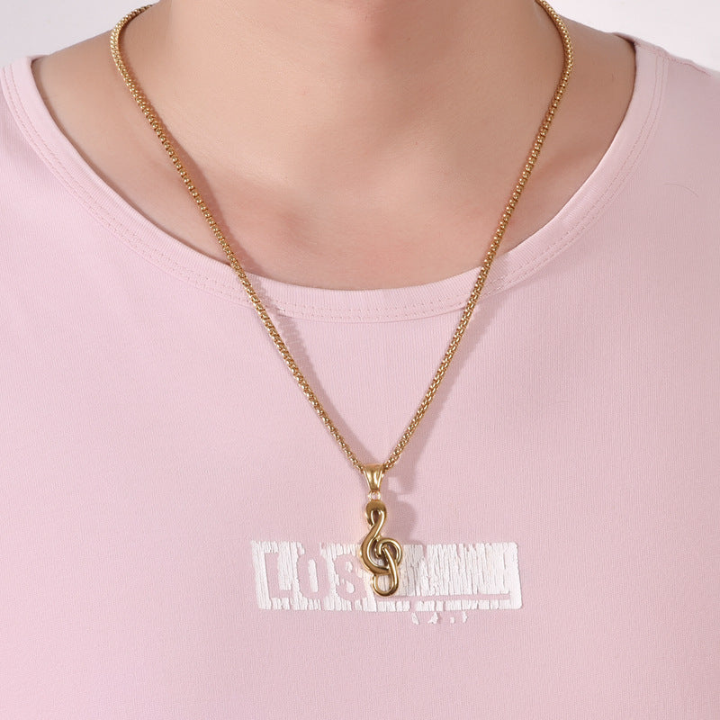 Wholesale note symbol hip-hop pendant stainless steel  necklace