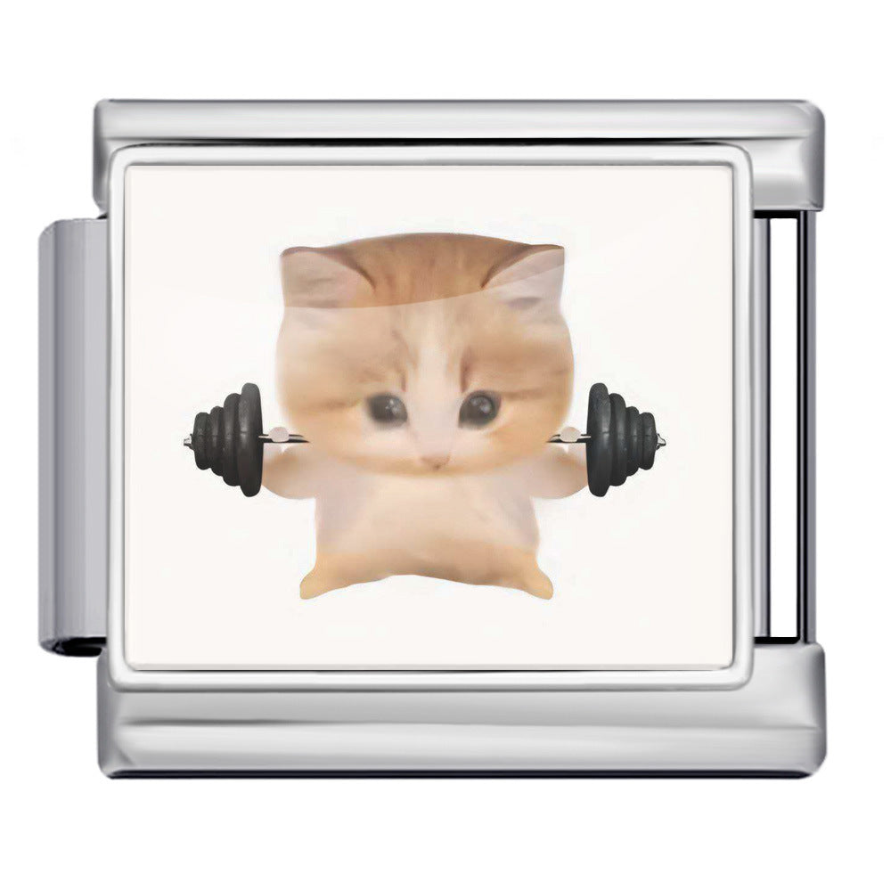 Wholesale Italian Charm Bracelet 9mm DIY Cute Cat Series  Creative Stainless Steel Composable Bracelet