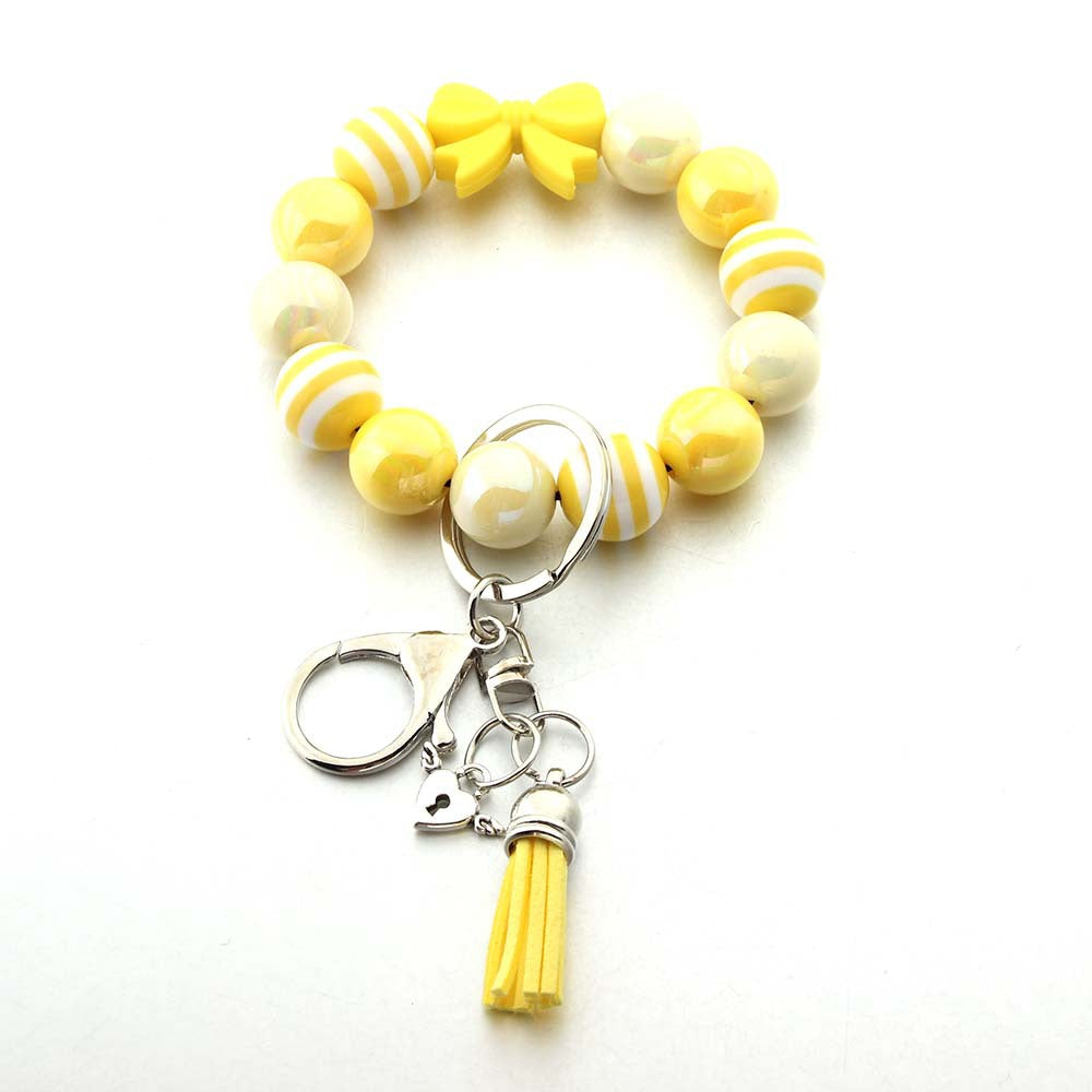 Wholesale Bow Acrylic Beaded Bracelet Keychain Wristlet Keychain ACC-KC-JinAn016