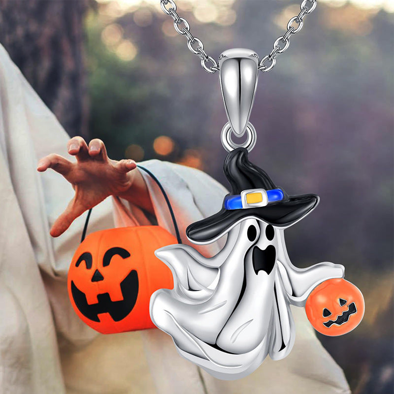 Wholesale  cartoon oil dripping ghost clavicle chain pumpkin skull Halloween necklace