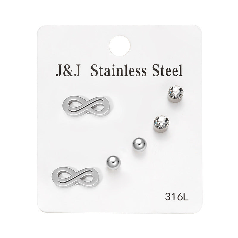 Wholesale 3 pairs of Love Diamond combination card stud earrings suit