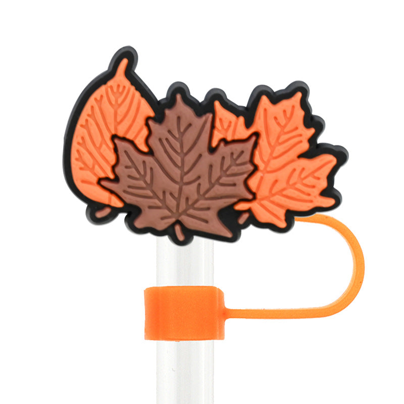 Wholesale Random 100pcs Thanksgiving 10mm PVC Soft Straw Tube Cap ACC-SCR-RYY103