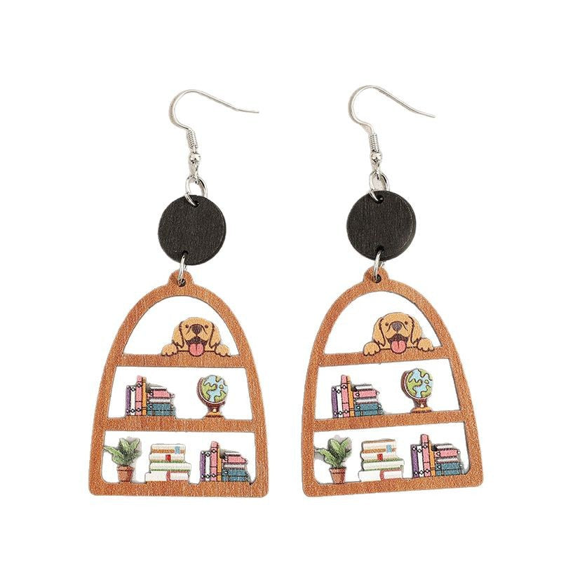 Wholesale Geometric book-shaped wooden earrings for the start of school and graduation season