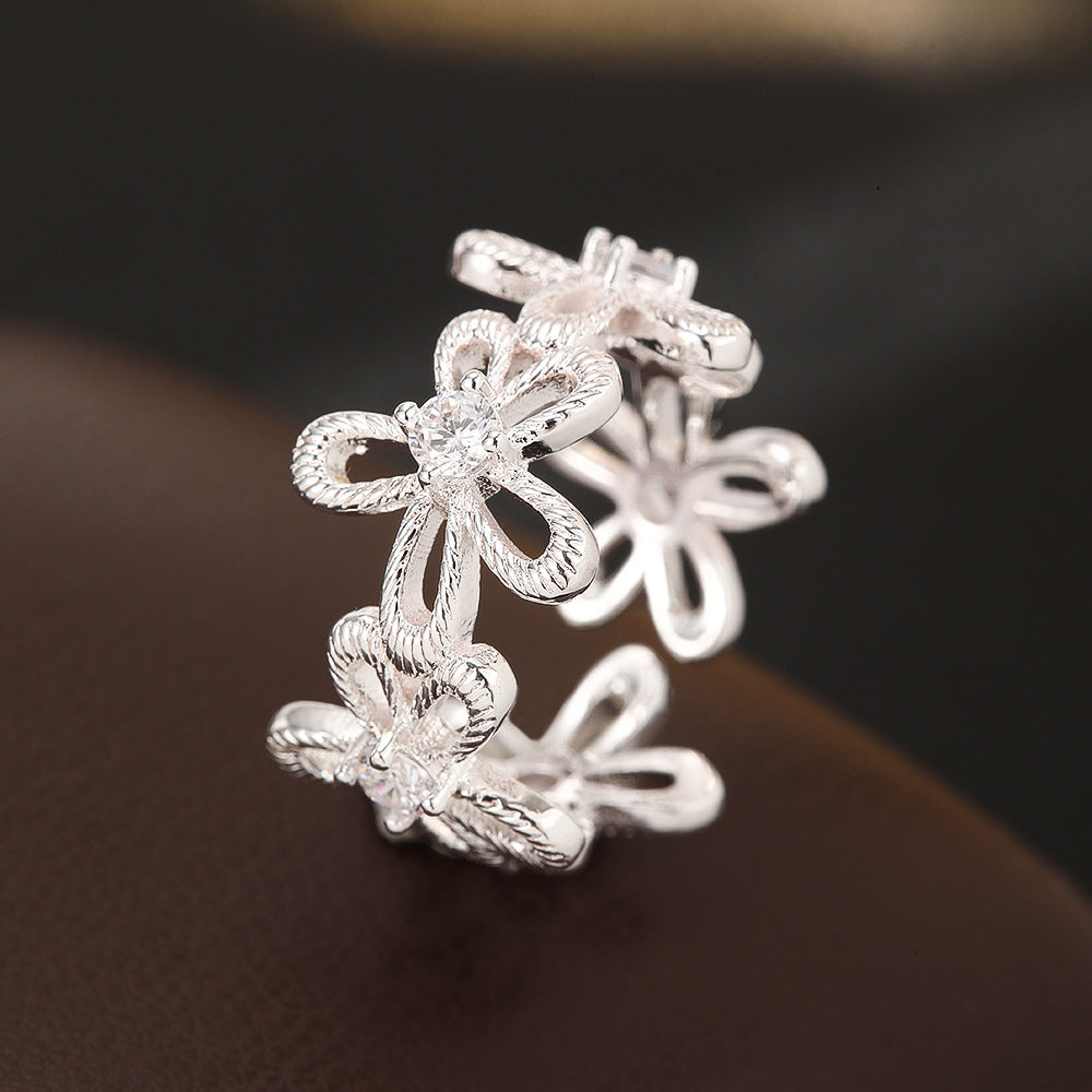 Wholesale Flower Ring For Women Gold Zircon Hollowed Design Jewelry Gift