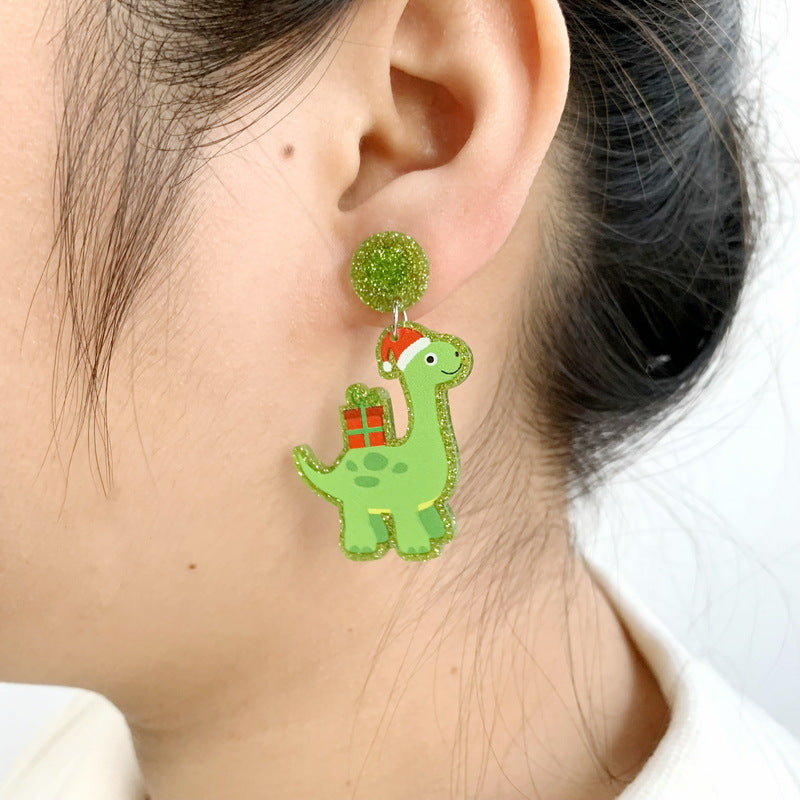 Wholesale Christmas Dinosaur Santa Hat Acrylic Glitter Scarf Earrings ACC-ES-XueP035