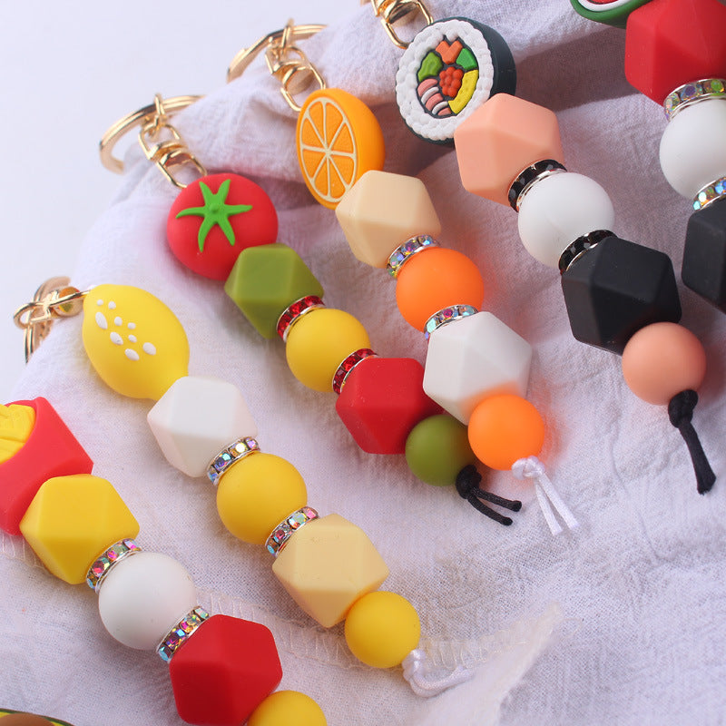Wholesale Silicone beaded  cartoon fruit watermelon keychain