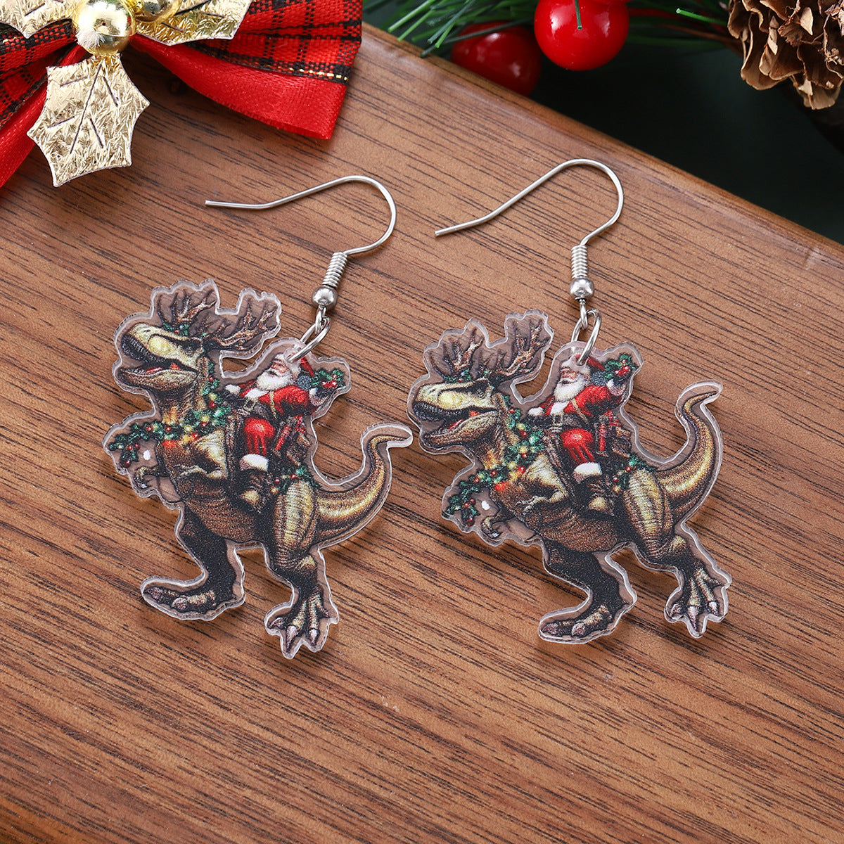 Wholesale Christmas funny  riding a dinosaur pendant earrings