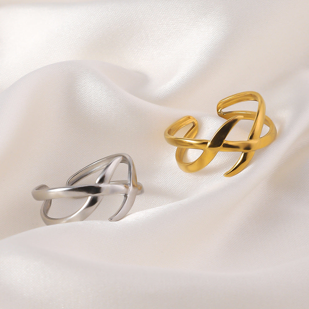 Wholesale Vacuum Gold Plated Irregular  Opening Adjustable Titanium Steel Ring