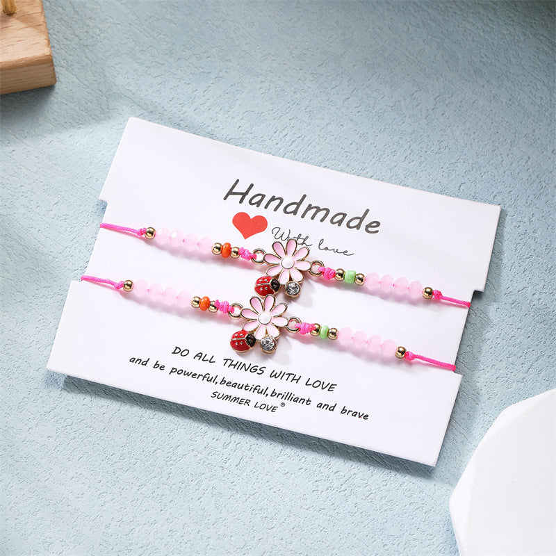 Wholesale Colorful Daisy Ladybug Beaded Knot Bracelet