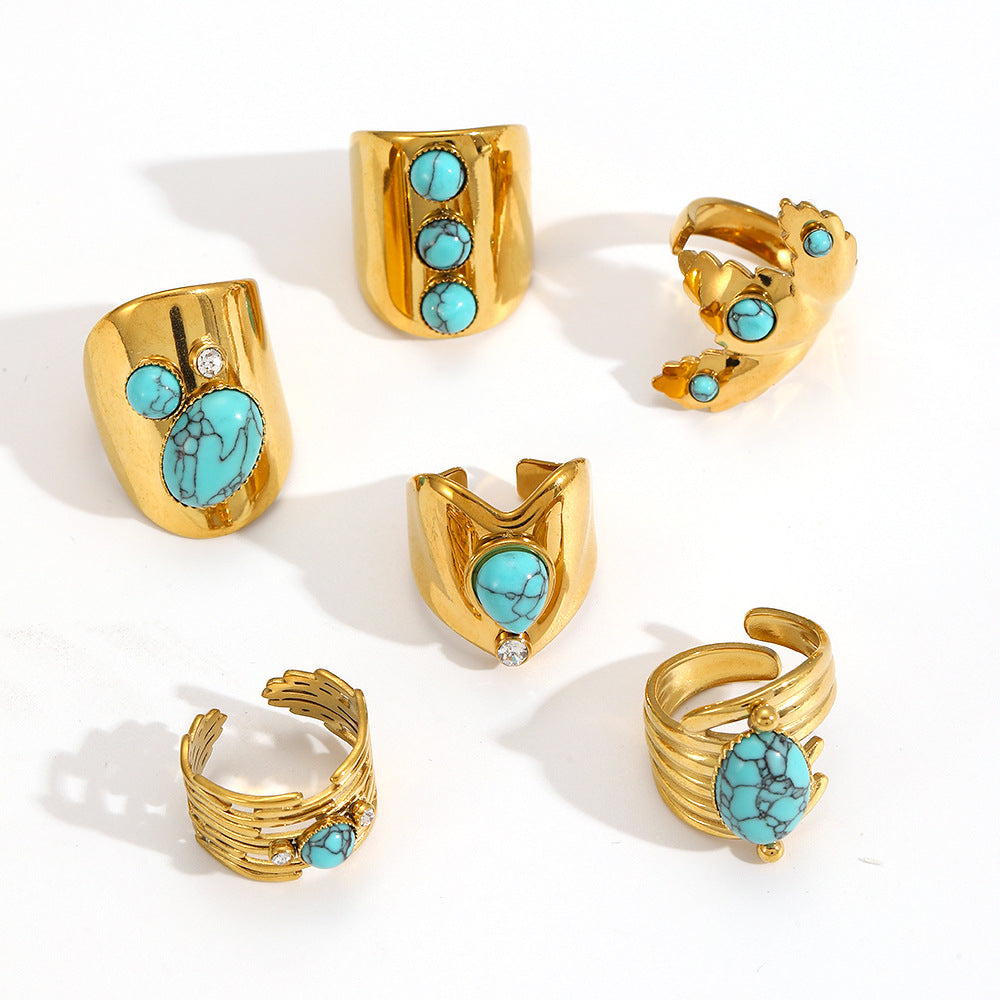 Wholesale Geometric Natural Stone  Stainless Steel Adjustable Open Ring