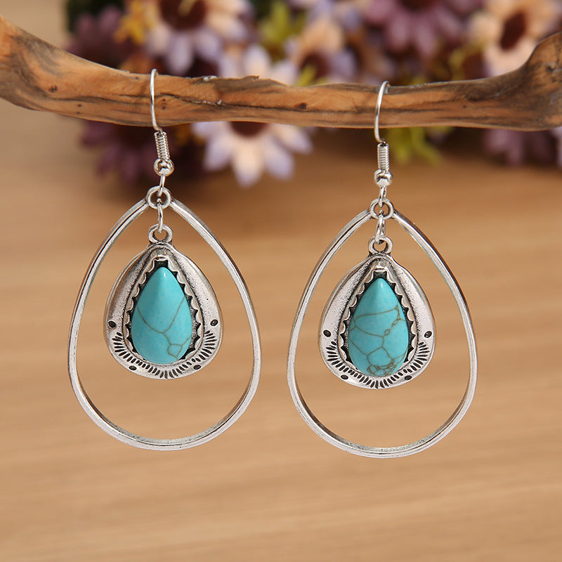 Wholesale Retro Bohemian Turquoise Drop Earrings,  Electroplated Alloy Dangle Earrings,  Boutique Resale