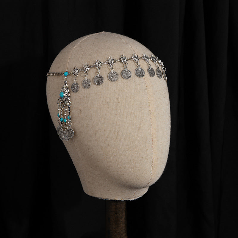 Wholesale Chic Exotic Rhinestone Coin Tassel Hair Chain Retro Geometric Head Chain Fashion Accessory