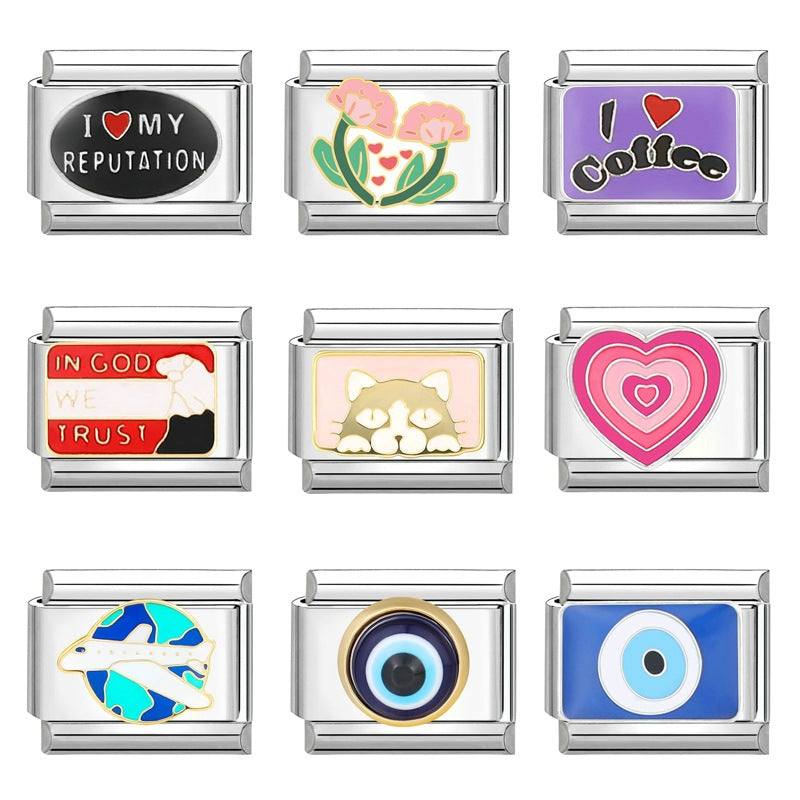 Wholesale Italian Charm Bracelet 9mm DIY Splicing Creative Pattern Stainless Steel Composable Bracelet