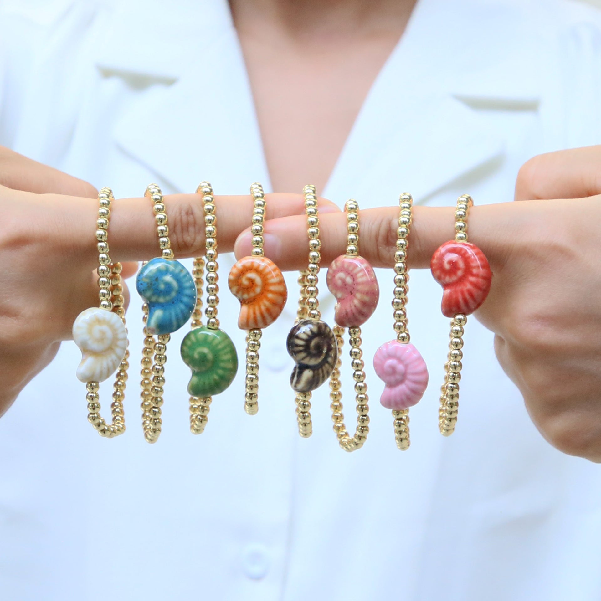 Wholesale Ocean Series Beach Style Conch Starfish Shell Fish Ceramic Glass Copper Bead Bracelet