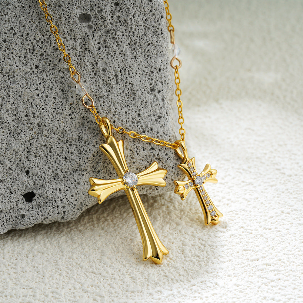 Wholesale  Stainless Steel 18K Gold Diamond Cross Necklace