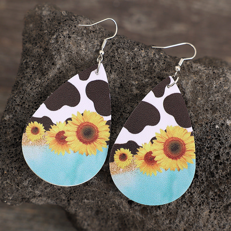 Wholesale  sunflower milk print leather earrings earrings