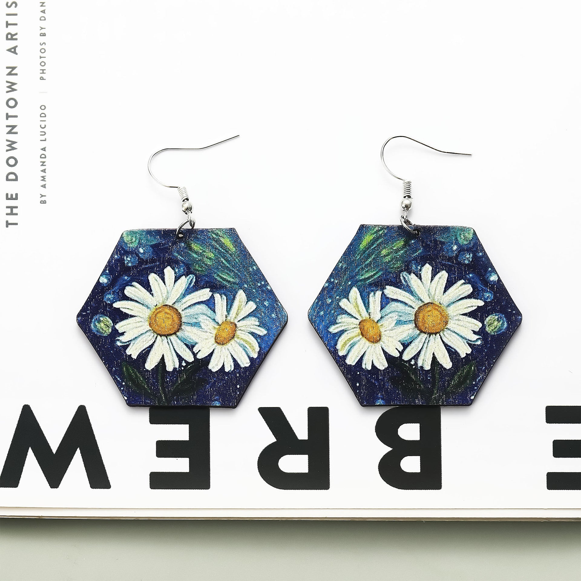 Wholesale Geometric hexagonal chrysanthemum earrings