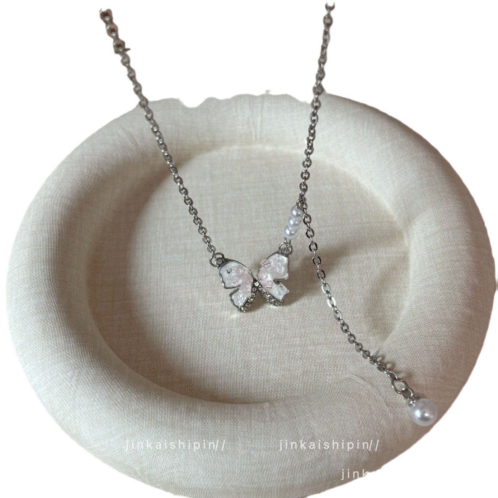 Wholesale Pink Butterfly Beaded Necklace