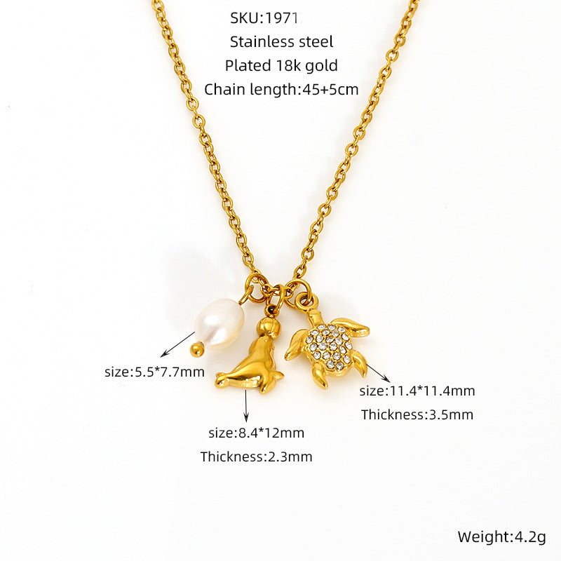 Wholesale Diamond Pearl Necklace Stainless Steel  Clavicle Chain