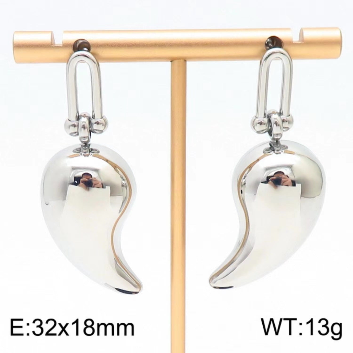 Wholesale High-end design chubby water drop earrings  stainless steel hollow earrings