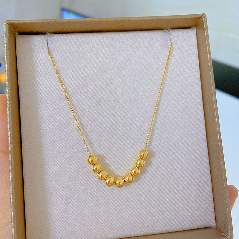 Wholesale Titanium Steel Gold bean round bead necklace