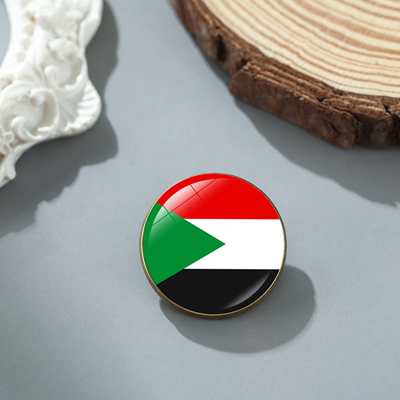 Wholesale National flag round time gem alloy brooch badge chest buckle