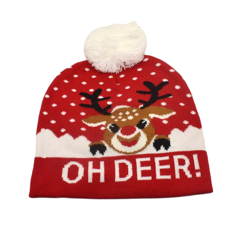 Wholesale Winter warm hat with fur ball Christmas elk knitted beanie