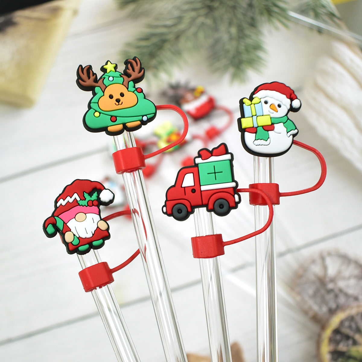 Wholesale Random 100pcs  Christmas series  10mm PVC Soft Straw Tube Cap