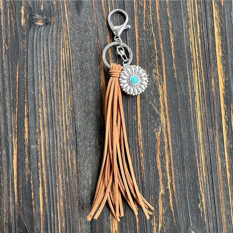 Wholesale Long Tassel Alloy Sunflower Keychain