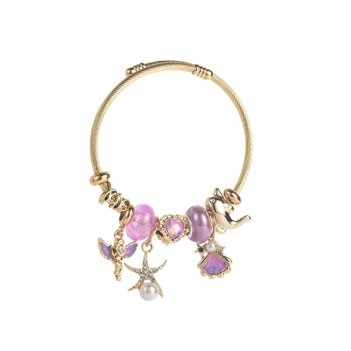 Wholesale Trendy Pearl Shell Starfish Bird Charm Bracelet Rhinestone Alloy Jewelry Accessory Gift